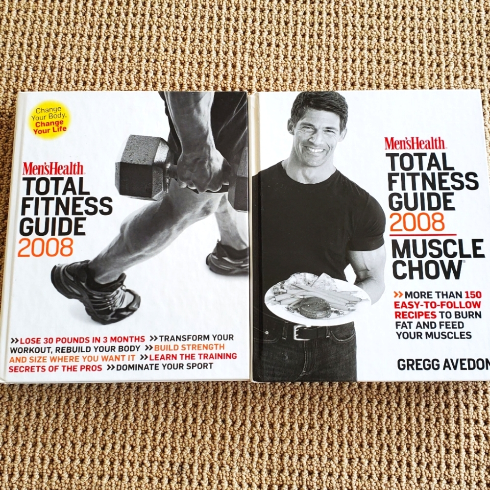 Set of Two Men's Health Total Fitness Guide 2008 Muscle Chow Hardcover Books NEW